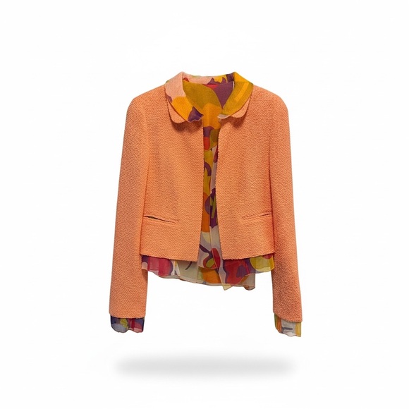 Chanel Spring 2001 Runway Coral Bouclé 3 Piece Set Floral Silk Trim 38/40 US 6 - Picture 3 of 17